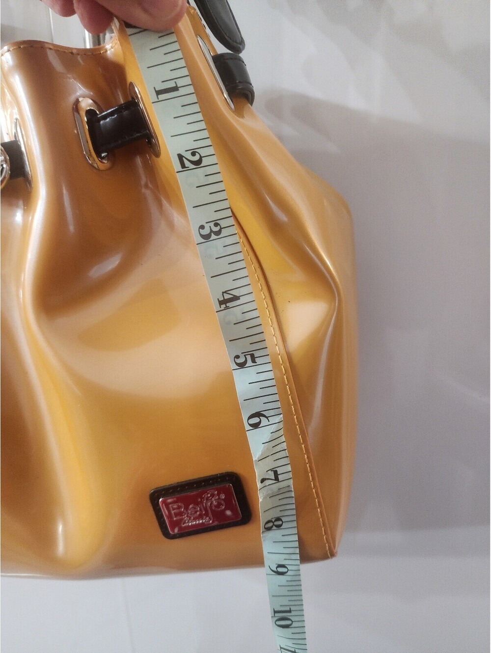 Beijo Marigold Yellow Patent Leather Shoulder Bag with Black Strap New! - Picture 4 of 4